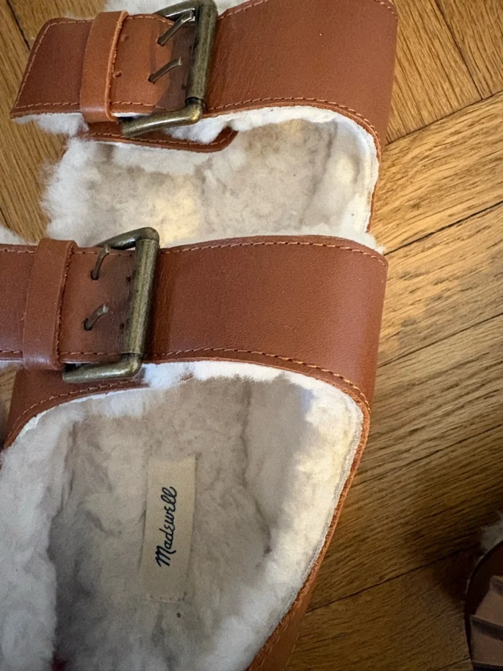 Madewell Brown Leather Shearling Lined Buckle Sandals - Picture 3 of 3